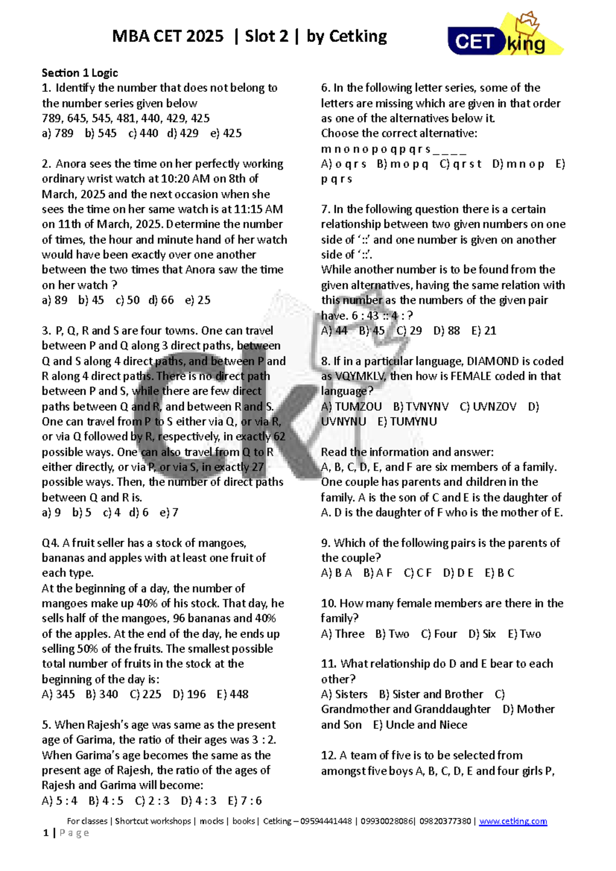MBA CET 2025 Slot 2 Question Paper with Solutions - Studocu