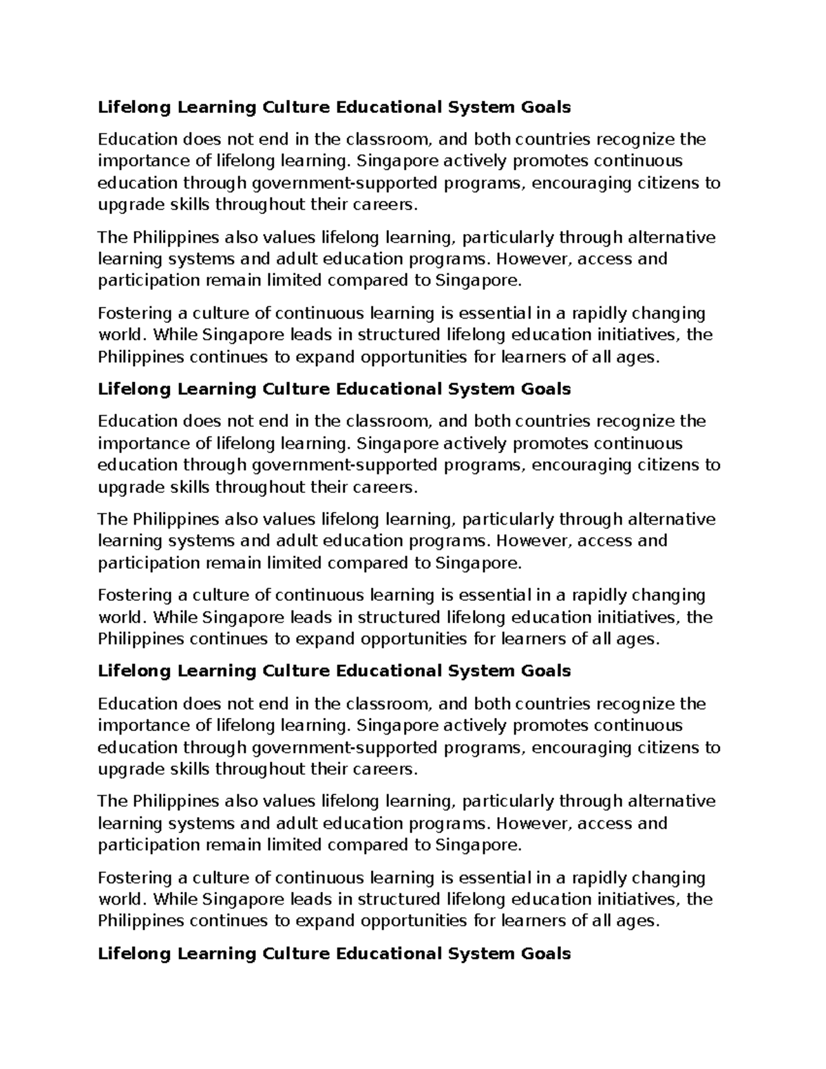 Lifelong Learning in Education Systems: A Comparative Study - Studocu