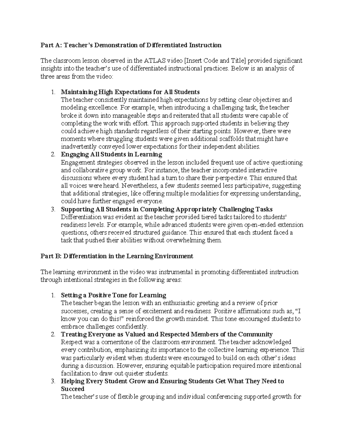 Onm1 Task 1 - Analysis of Differentiated Instruction Practices - Studocu