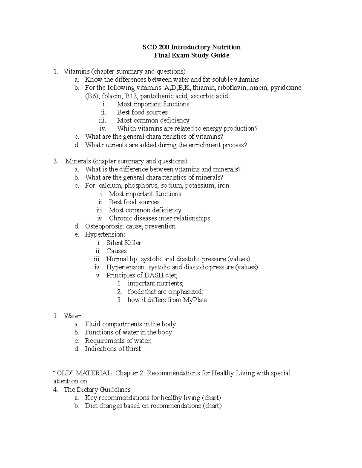 SCD 200 Final Exam Review: Introductory Nutrition Study Guide - Studocu