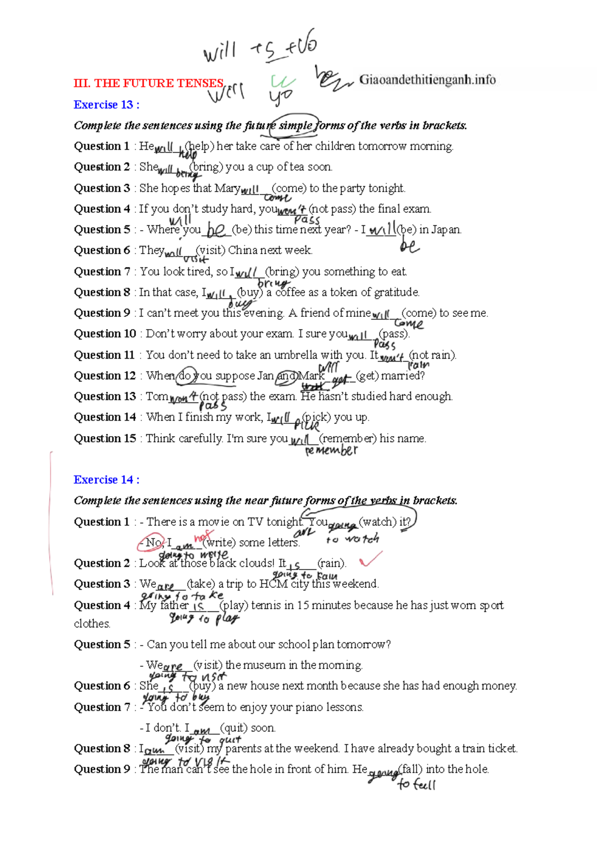 TENSES EXERCISES: Future Simple & Near Future Forms - Studocu
