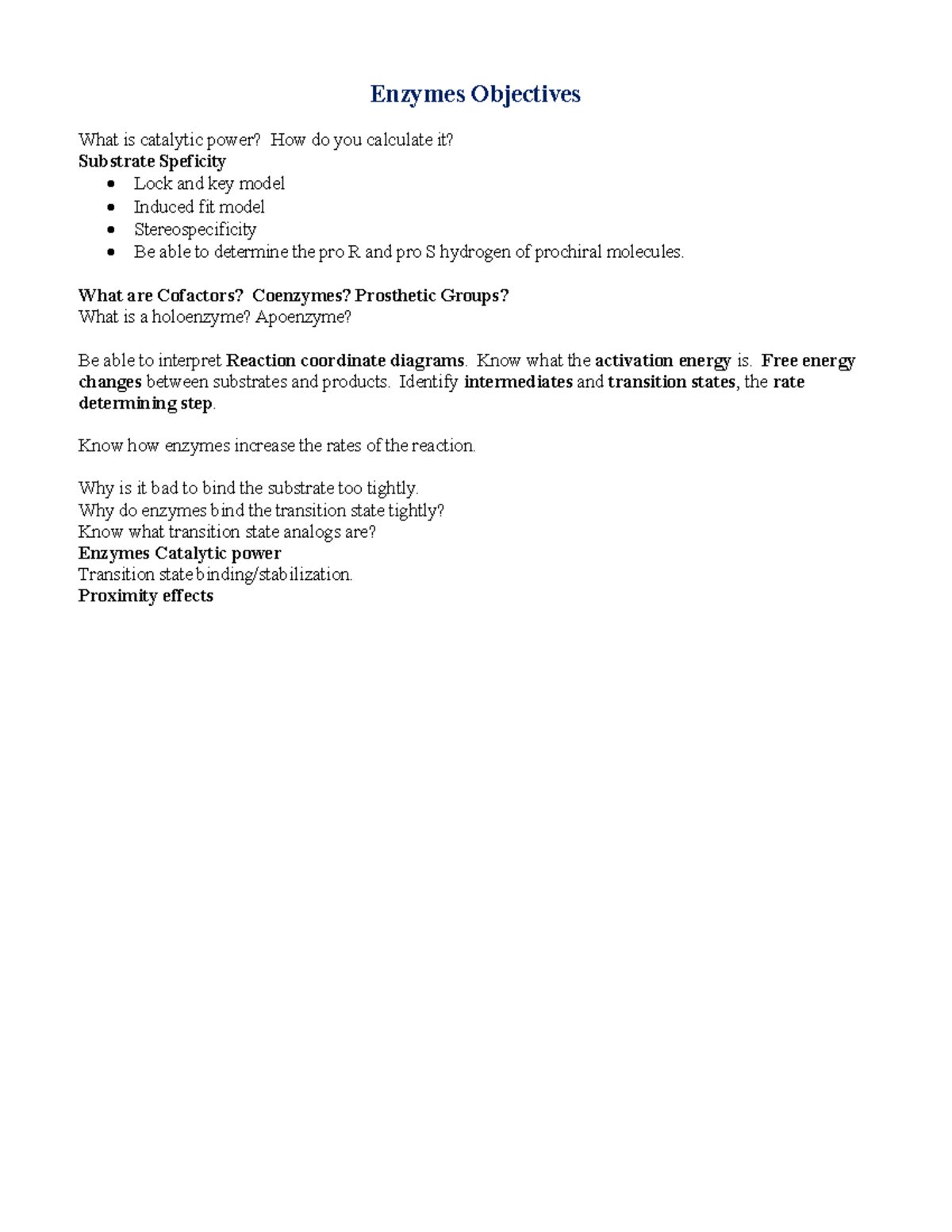 Enzyme Kinetics and Mechanisms Study Guide: Key Concepts (BIO 101 ...