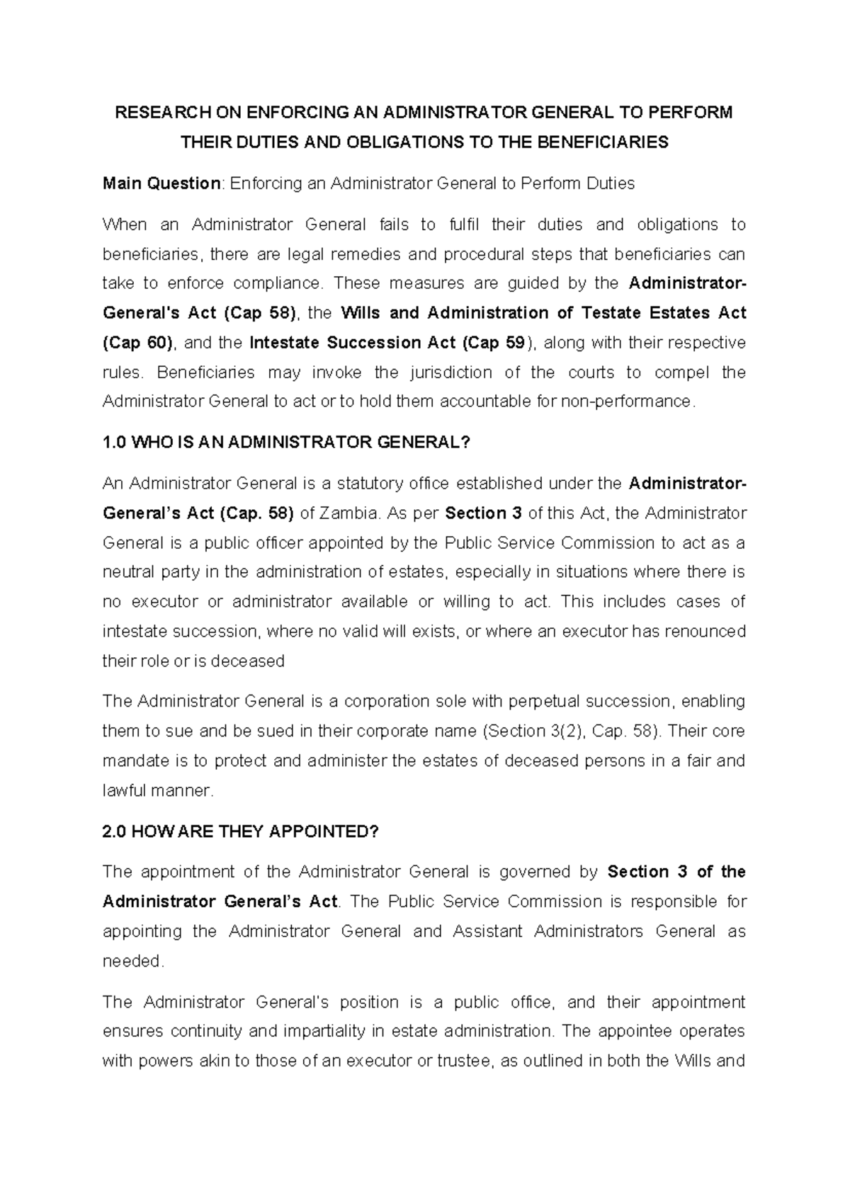 Research - RESEARCH ON ENFORCING AN ADMINISTRATOR GENERAL TO PERFORM ...