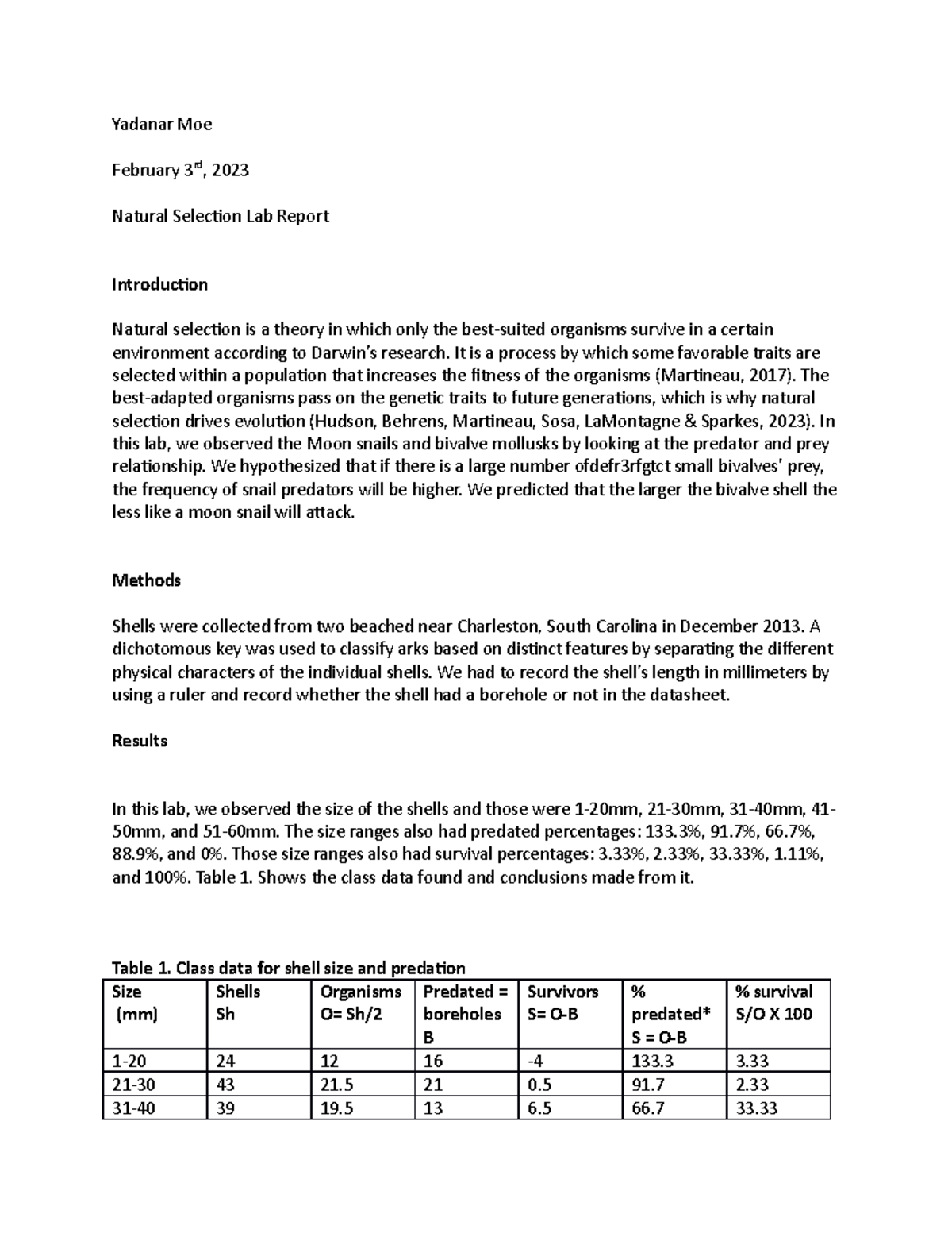 Natural Selection Lab Report 2023 - Yadanar Moe February 3rd, 2023 ...