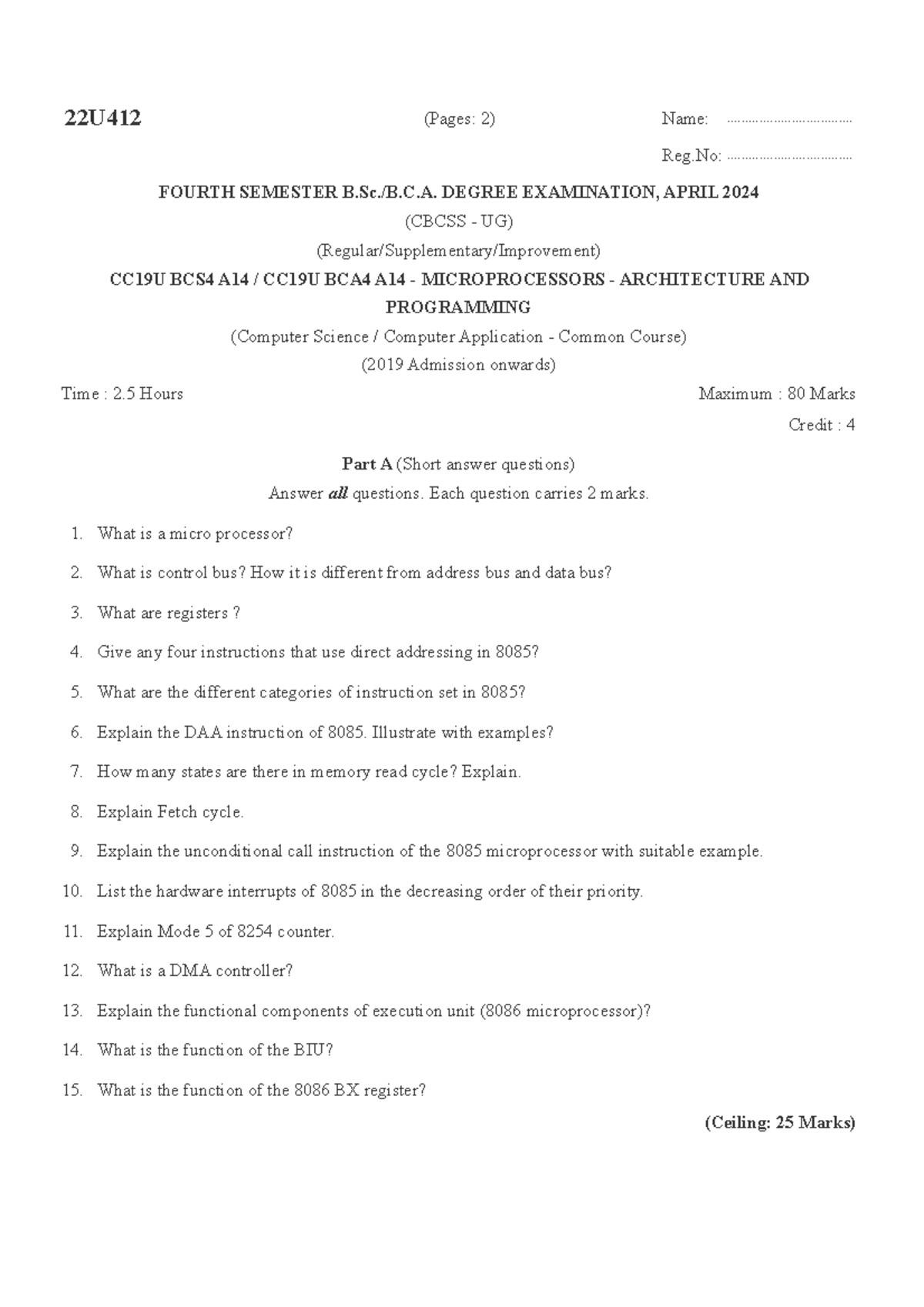 BCA4 A14 - Microprocessors Architecture & Programming Question Set ...
