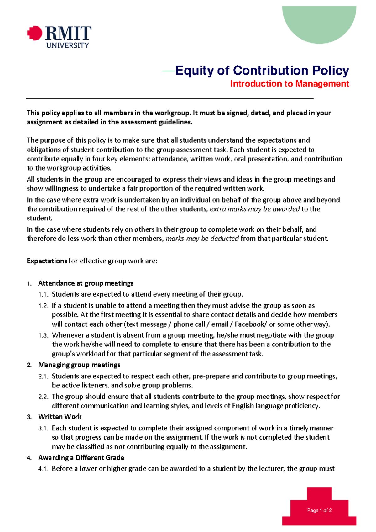 Equity of Contribution Policy - Page 1 of 2 —Equity of Contribution ...