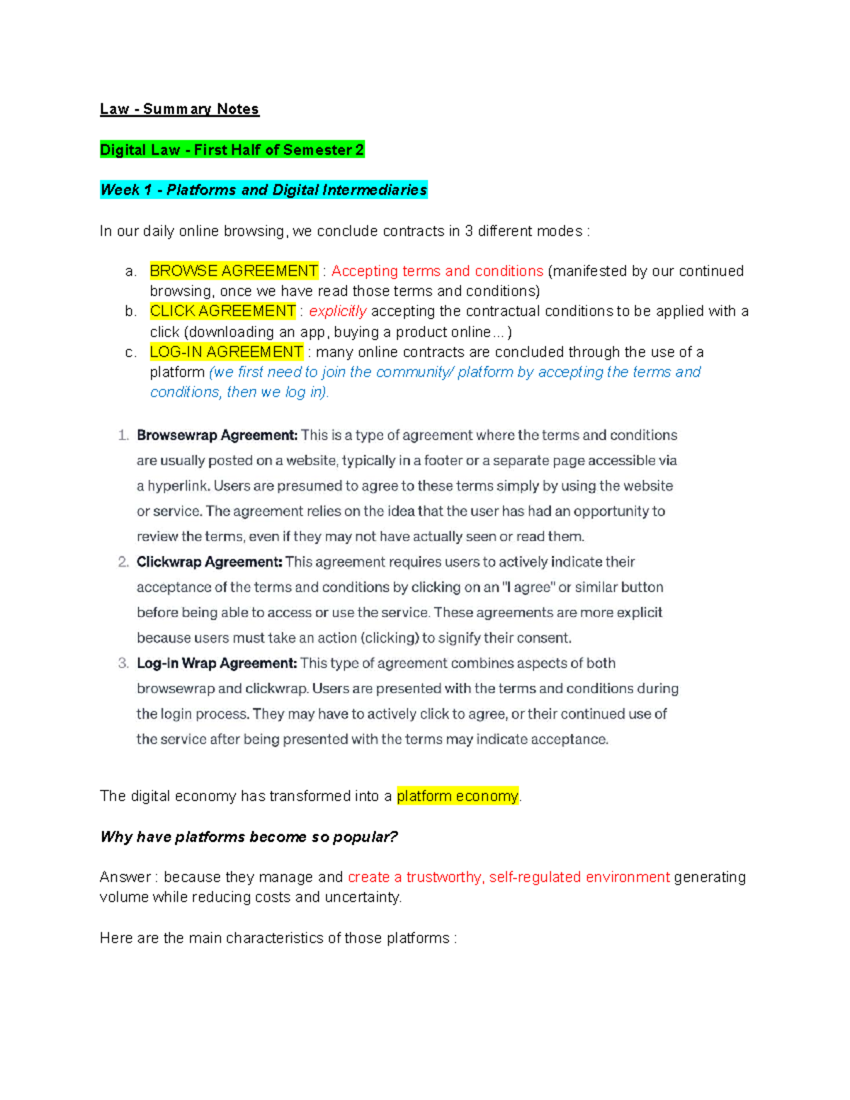 Law Summary Notes: Digital Law Overview for Semester 2 Weeks 1-8 - Studocu