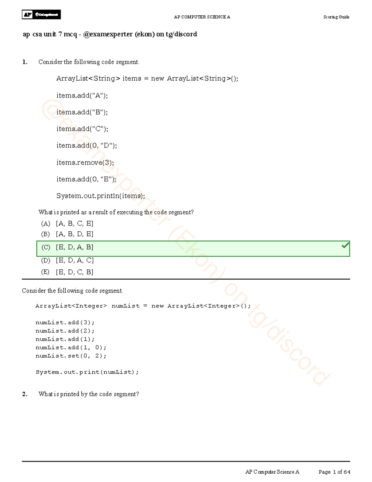 AP CSA Unit 7: MCQ Review & Practice Test Guide - Studocu