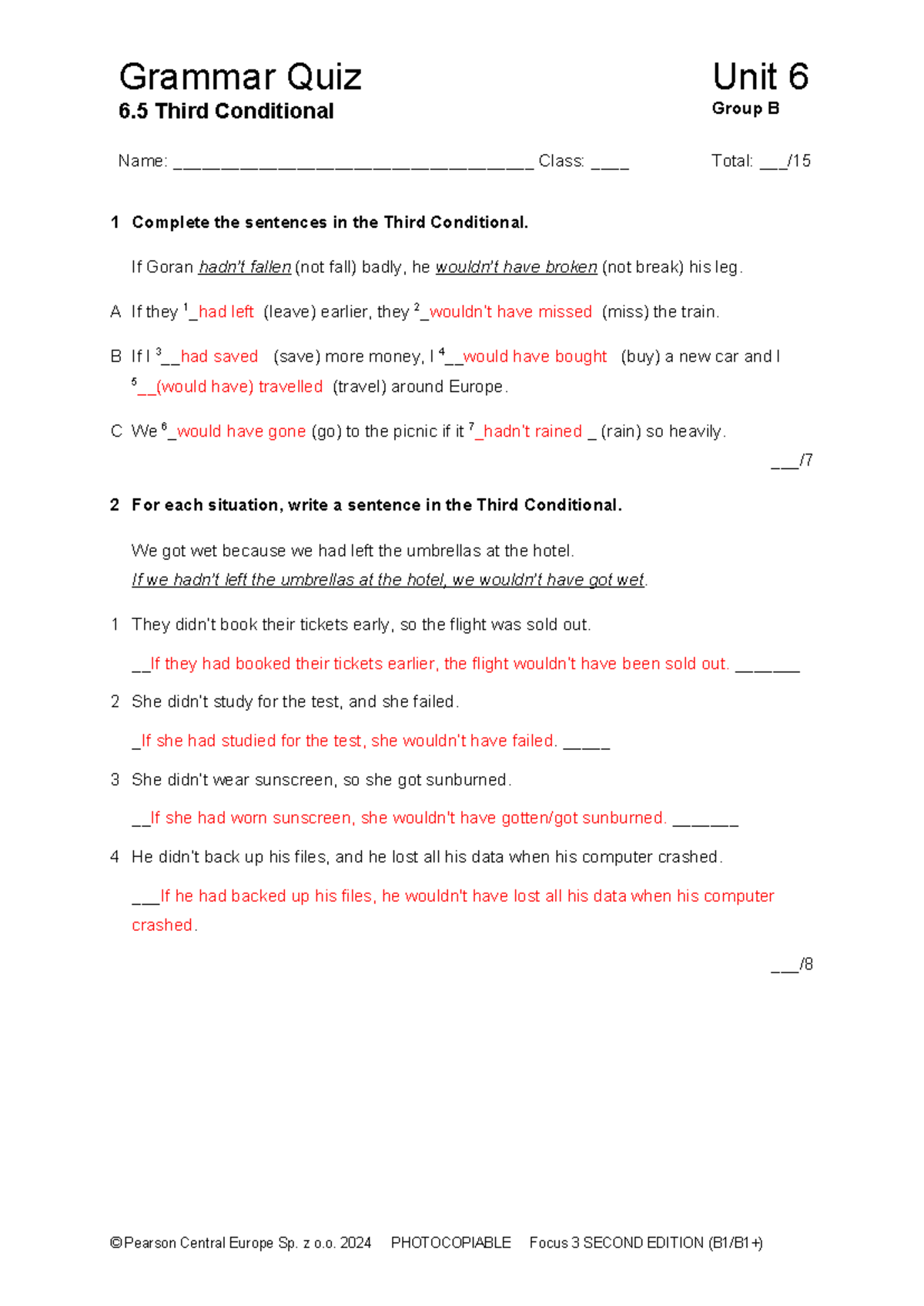 Grammar Quiz Unit 6: Third Conditional Exercises - Studocu