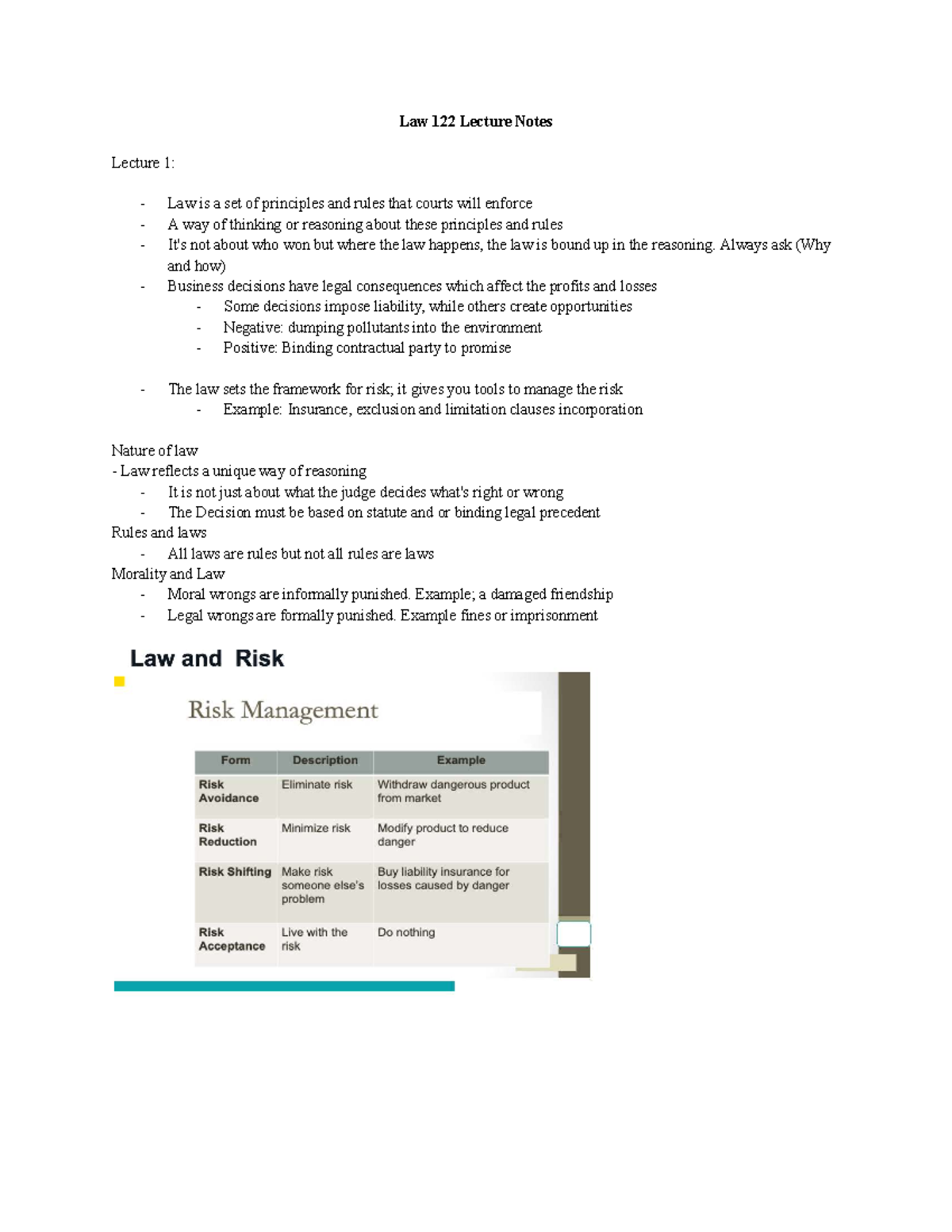 Law 122 Lecture Notes: Principles of Common Law in Canada - Studocu