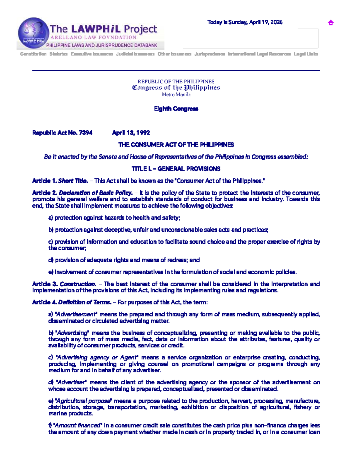 Consumer Protection Act (RA 7394) Overview and Provisions - Studocu
