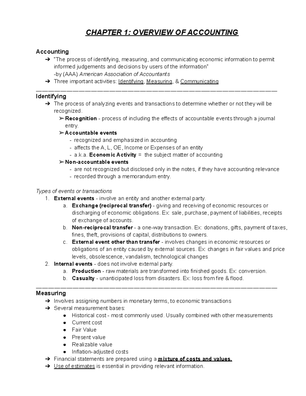CFAS Chapter 1: Overview of Accounting Principles and Concepts - Studocu