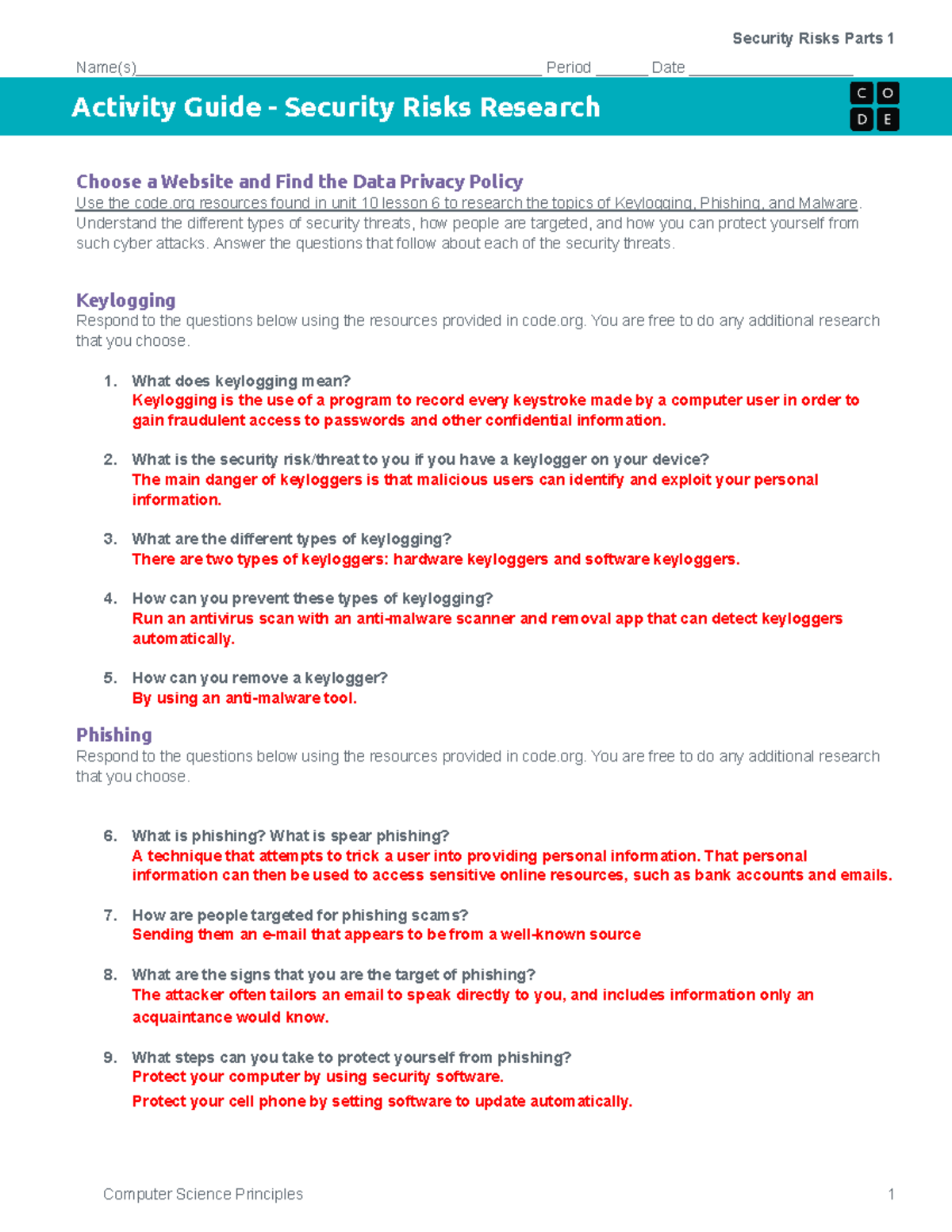 Security Risks Research Guide: Keylogging, Phishing, and Malware - Studocu