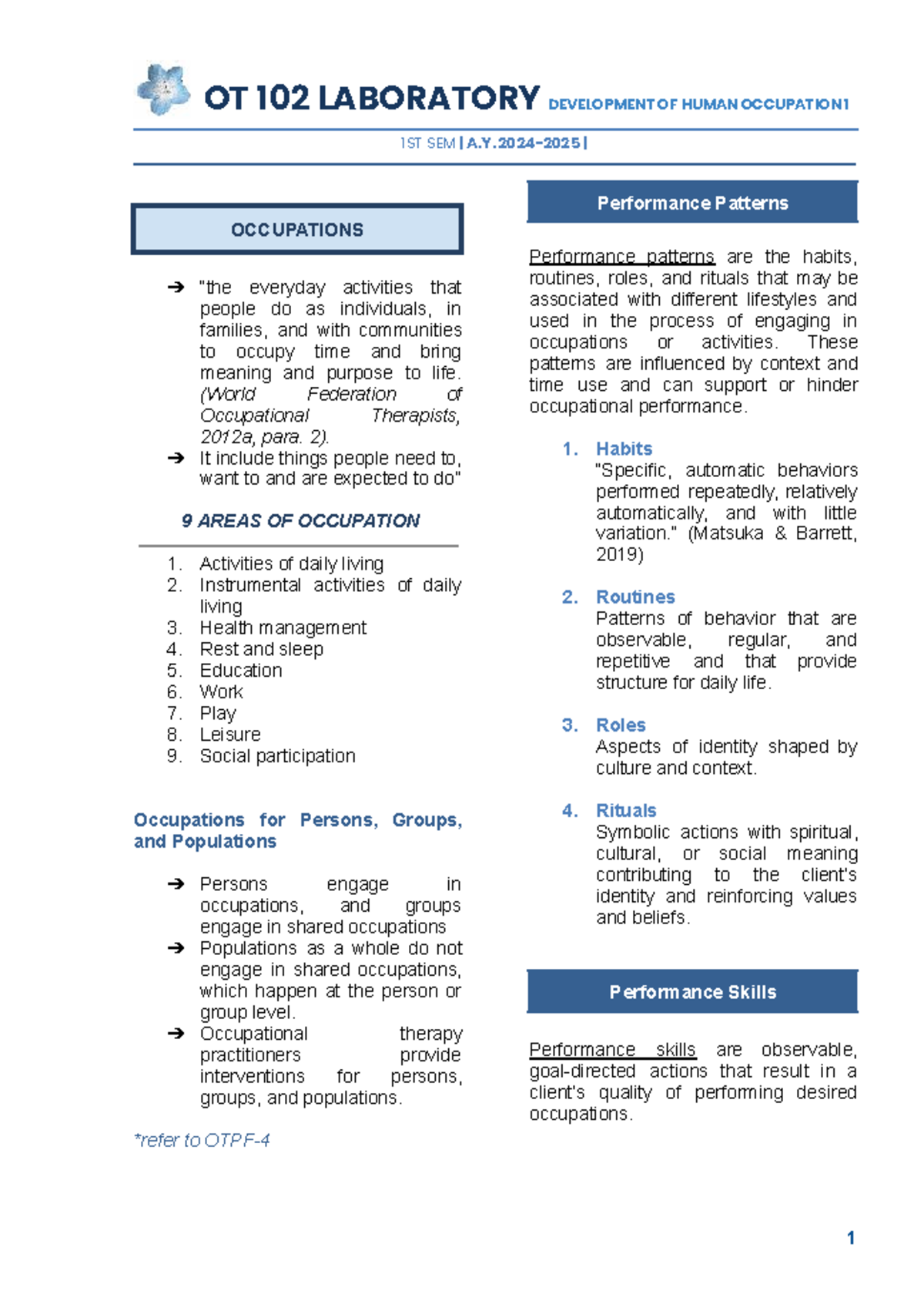 OT 102 LAB - Development of Human Occupation 1 Prelims - Studocu