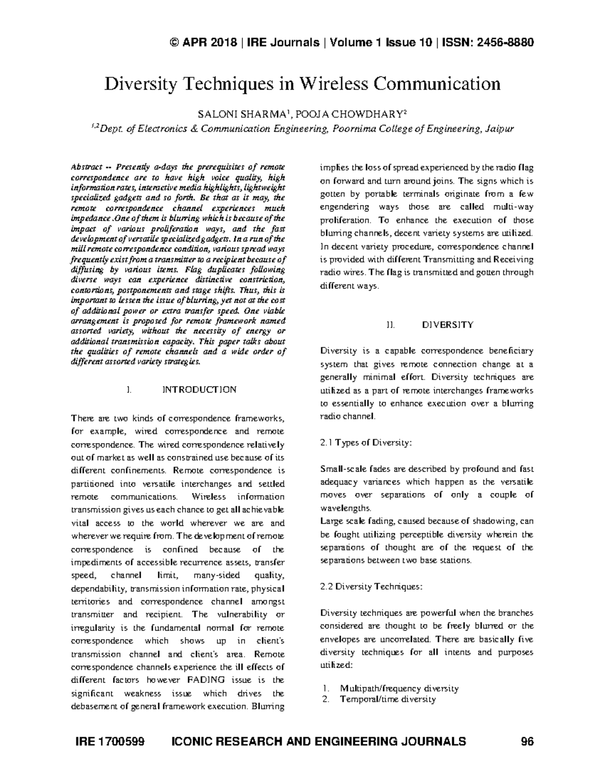 1700599 - Diversity Techniques in Wireless Communication - Studocu