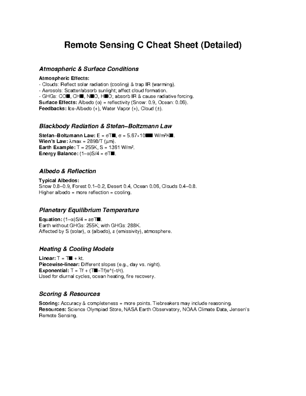 Remote Sensing C Cheat Sheet: Atmospheric Effects & Energy Balance ...