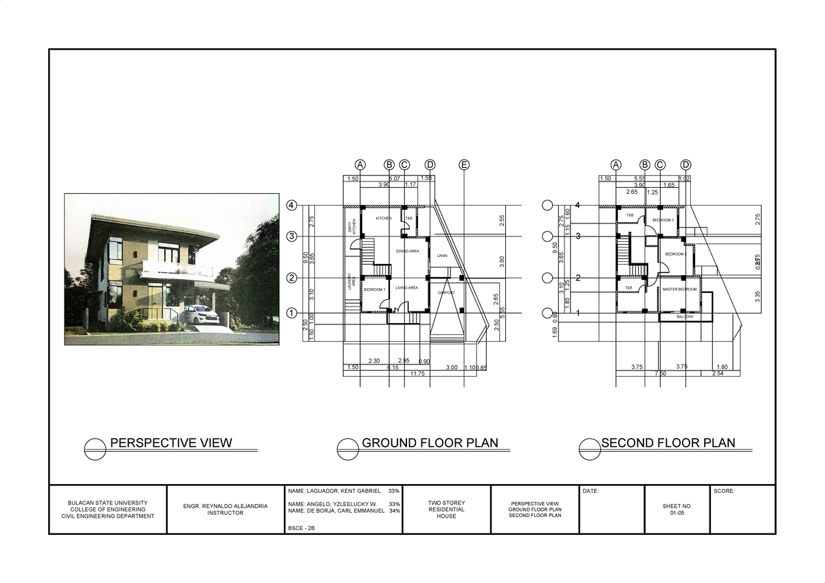 ENGR 101 - Two Storey Residential House - Ground & Second Floor Plans ...