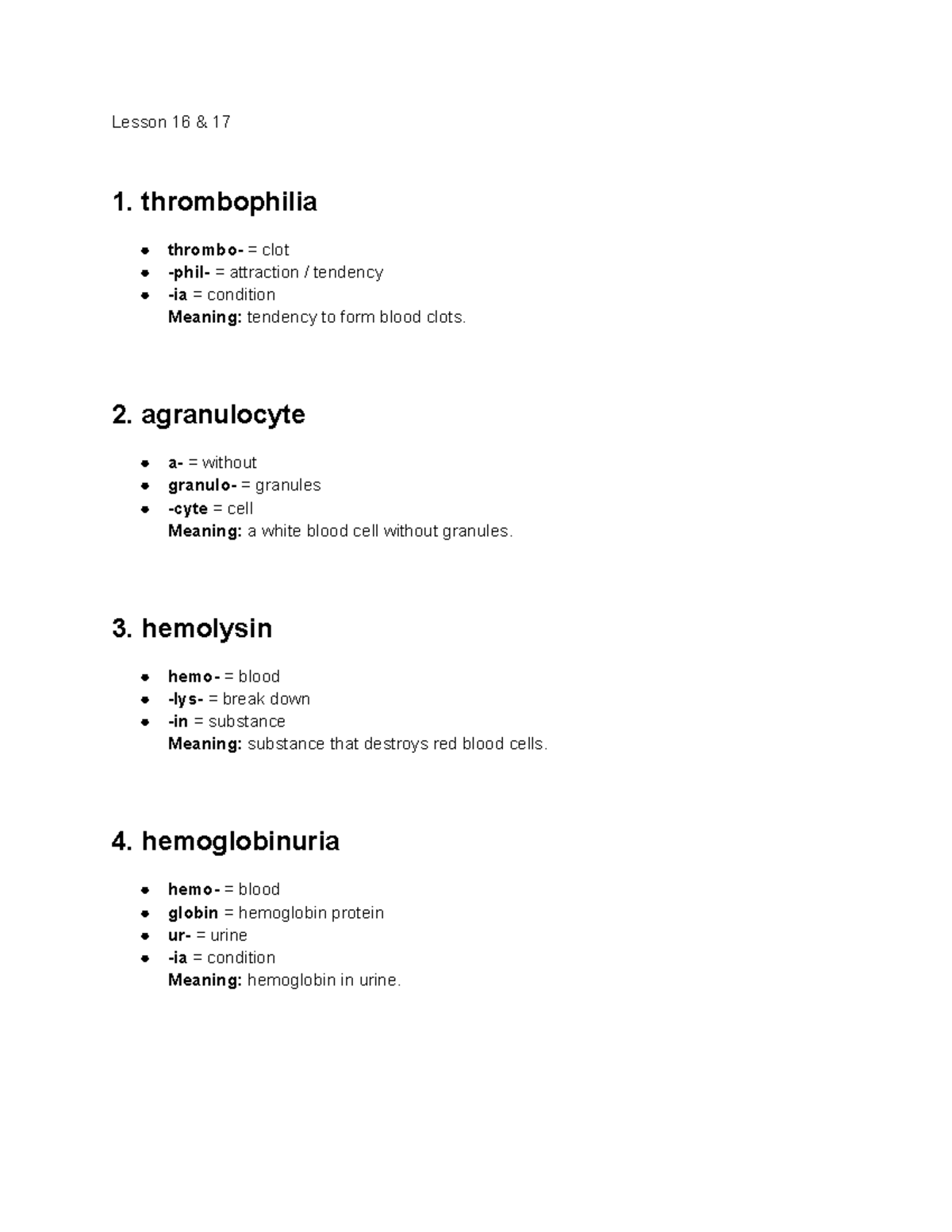 Lesson 16 & 17 - Medical Terminology Breakdown and Definitions - Studocu