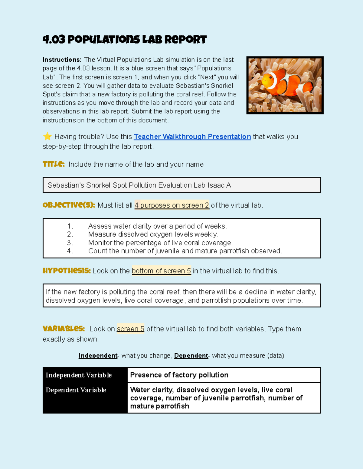 Copy of 4.03 lab report template-v23 - 4 Populations Lab Report ...