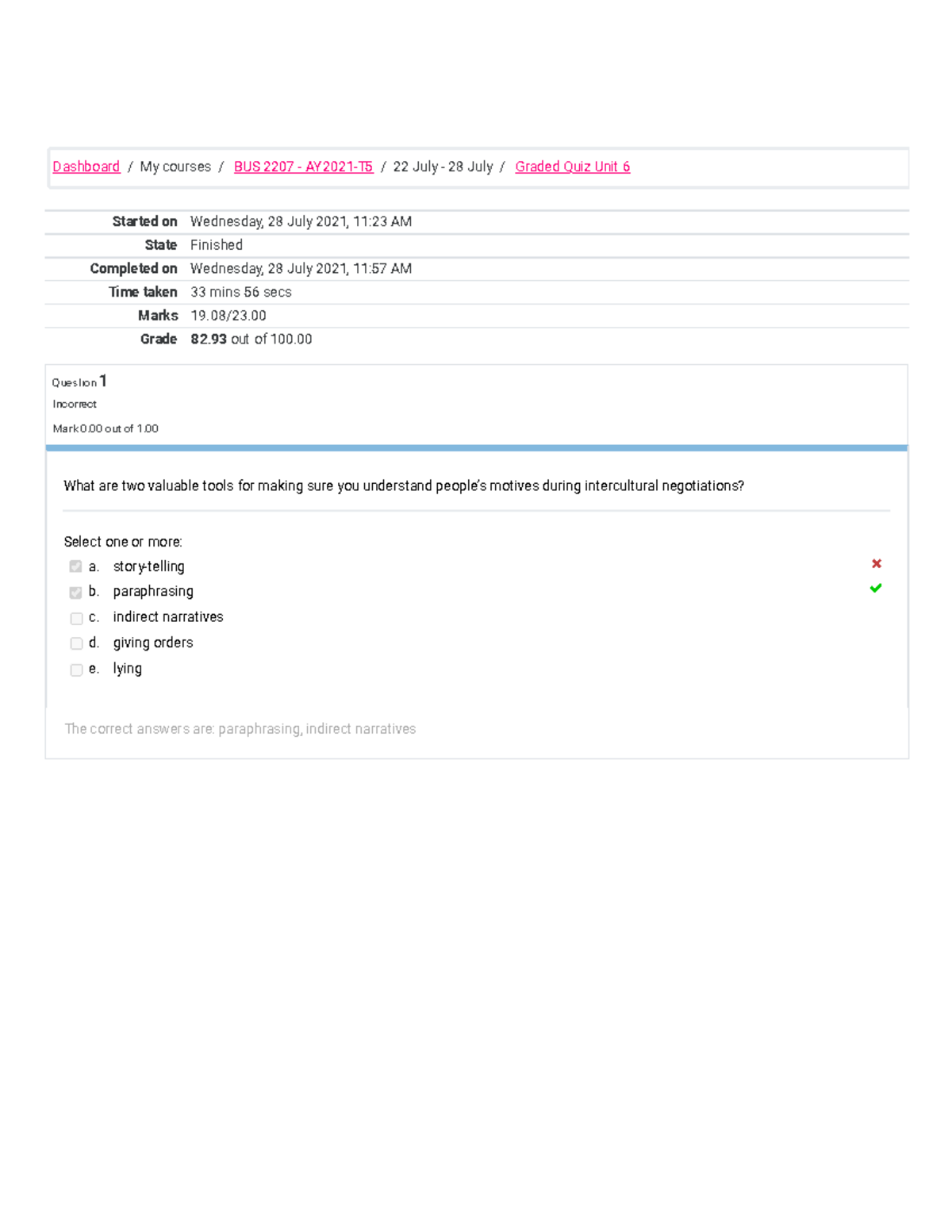 BUS 2207 Graded Quiz Review: Insights from Unit 6 Attempt - Studocu