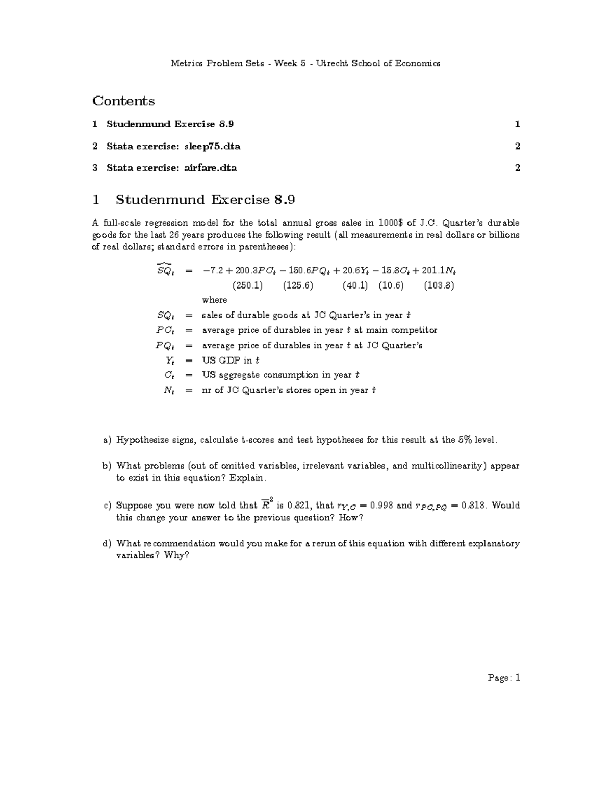 Tutorial 5 Questions - Metrics Problem Sets - Utrecht School of ...