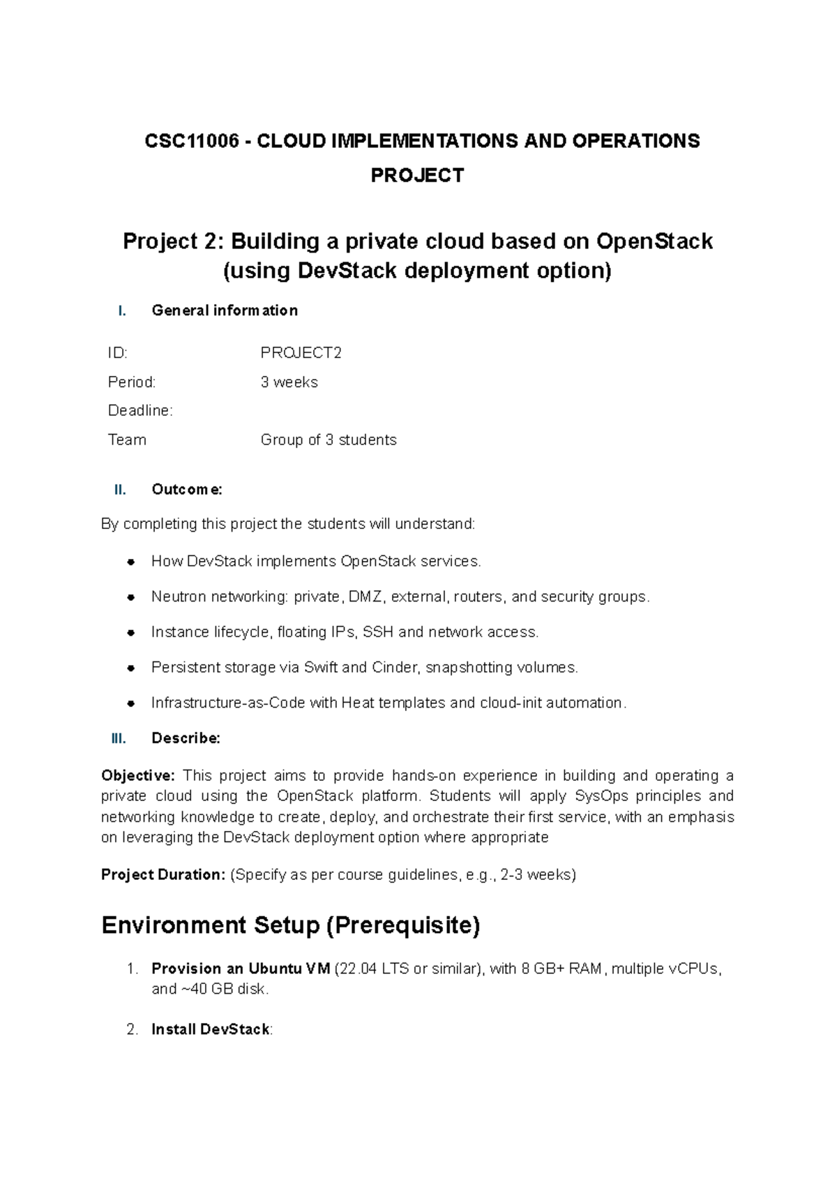 CLOUD 101: Project 2 - Building a Private Cloud with OpenStack - Studocu