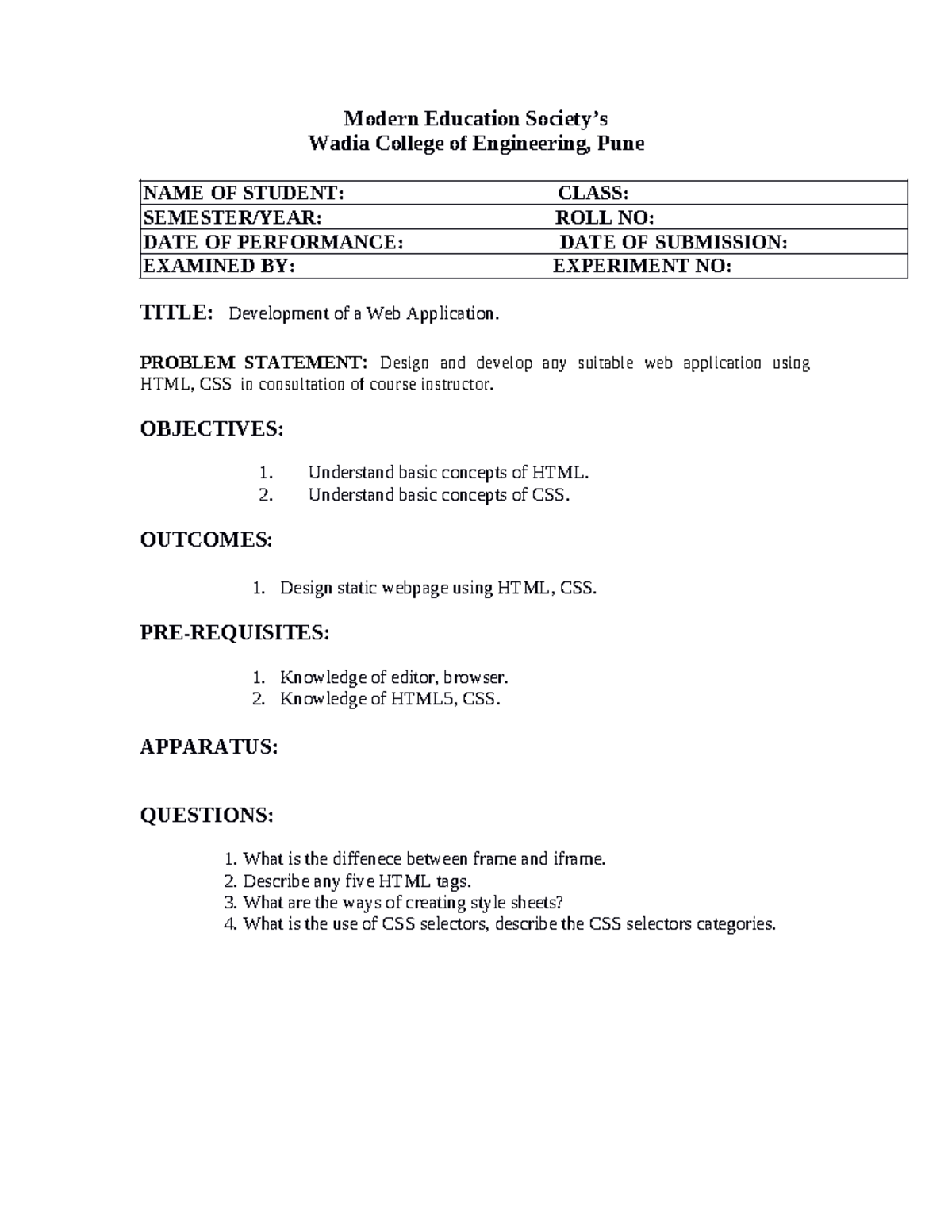 WCE Pune: Web App Development Handout - HTML & CSS Basics - Studocu