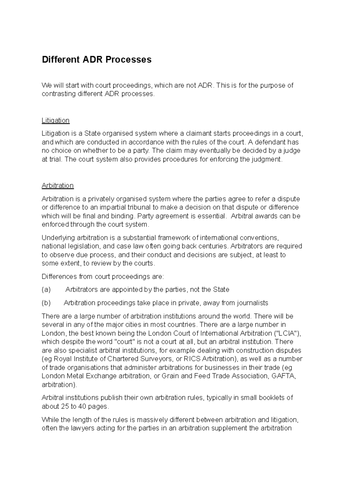 Different ADR Processes - This is for the purpose of contrasting ...