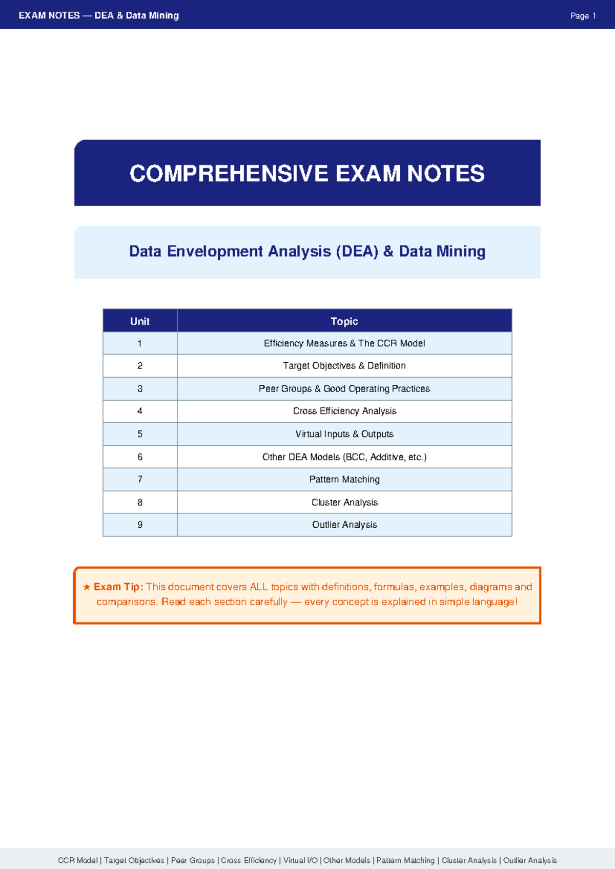 DEA Data Mining Exam Notes: Comprehensive Overview of Efficiency Models ...