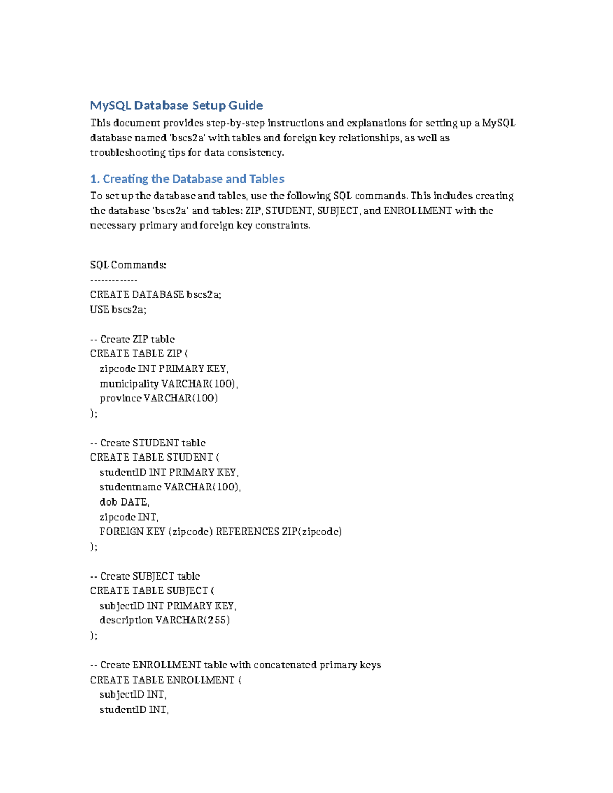 My SQL Database Setup Guide - MySQL Database Setup Guide This document ...