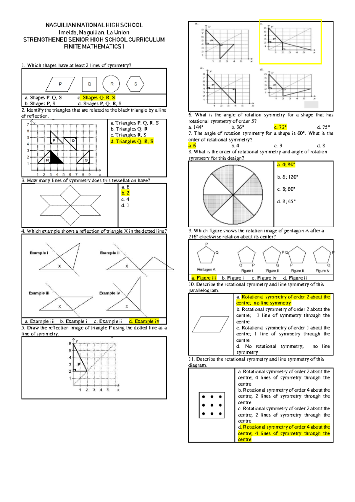 NAGUILIAN NATIONAL HIGH SCHOOL Finite Math 1 Reviewer for STs - Studocu