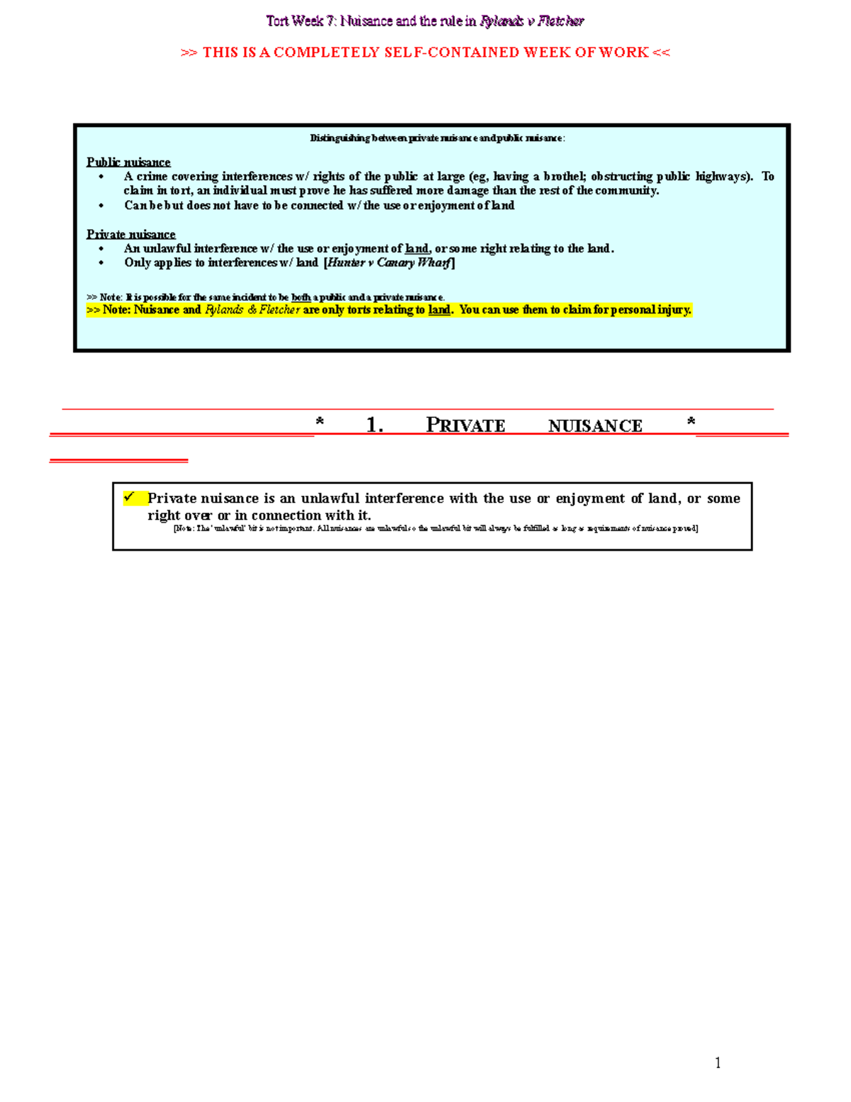 7. Nuisance and the rule in Ryland v Fletcher - Tort Week 7: Nuisance ...