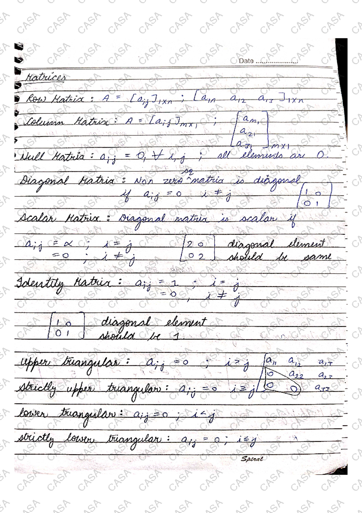 CASA Analysis and Applications in Matrices - MATH 101 Final Exam Notes ...