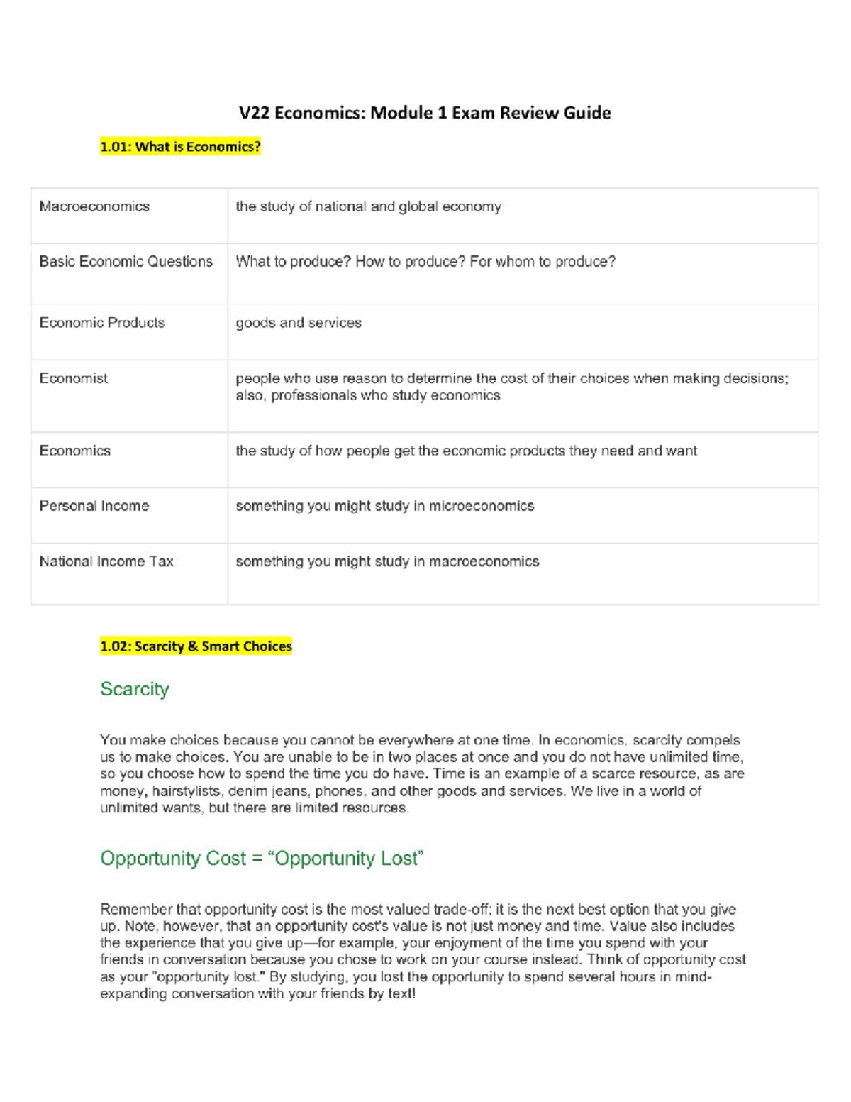 Econ 101 Midterm Exam Review Guide - V22 Economics: Module 1 Exam ...
