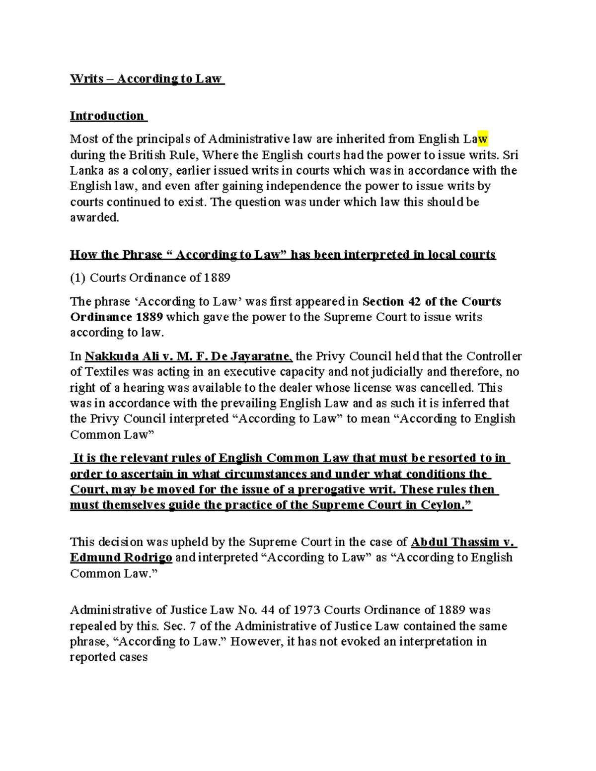 Writs and Discretionary Bars in Admin Law: A Legal Perspective - Studocu