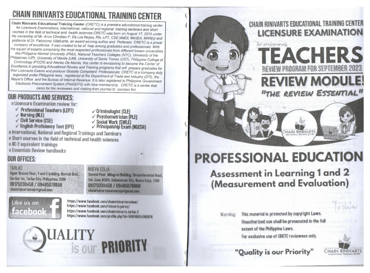 Assessment in Learning 1 & 2: A Comprehensive Review for Licensure ...