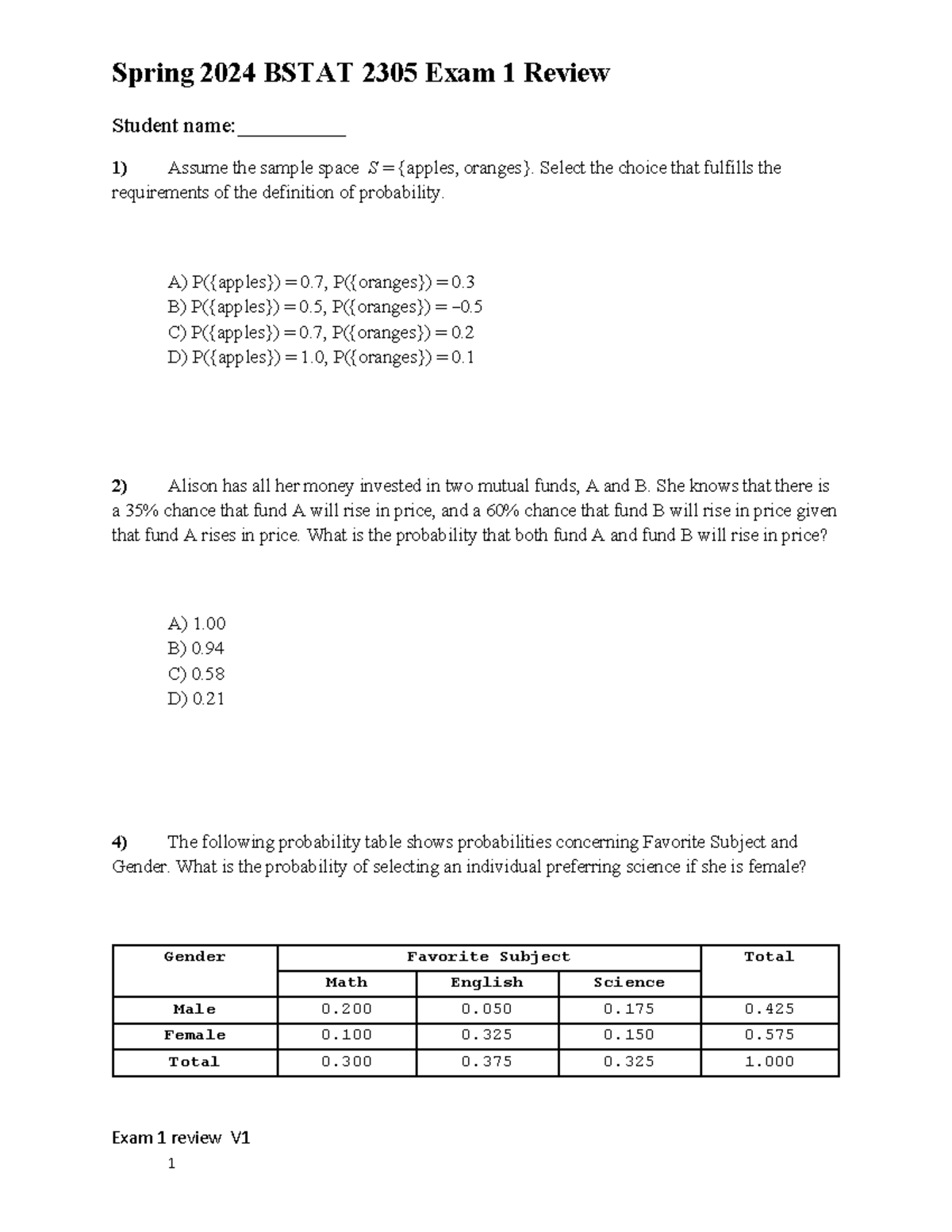 Exam 1 Review 24Sp 2305 Questions and Answers - Studocu