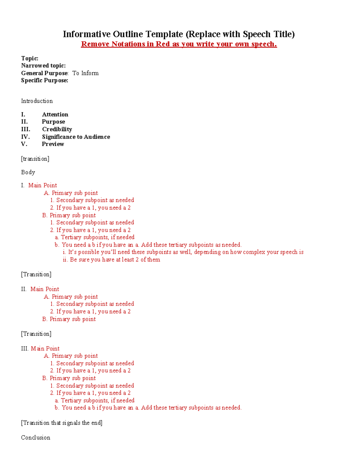 Sp. 2 Informative Speech Outline Template - Studocu