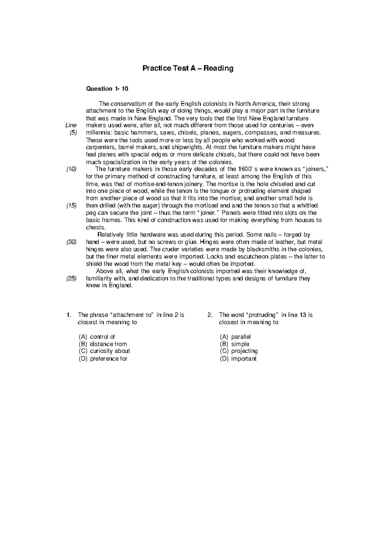 Practice Test A – Reading Comprehension & Analysis - Studocu