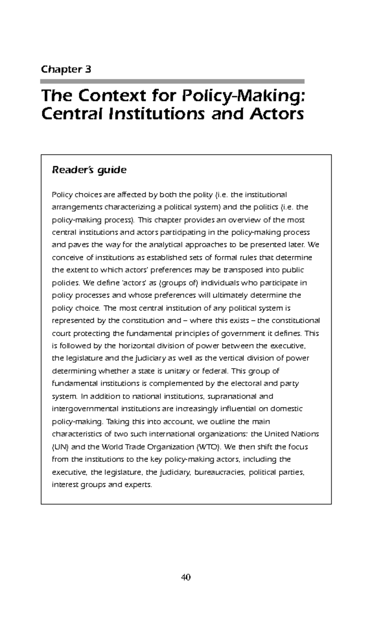 Chapter 3: Central Institutions and Actors in Policy Choices (X2.3 ...