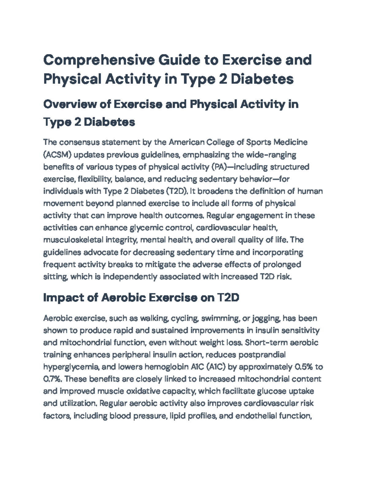 Comprehensive Guide to Exercise & T2D Management: ACSM Insights - Studocu