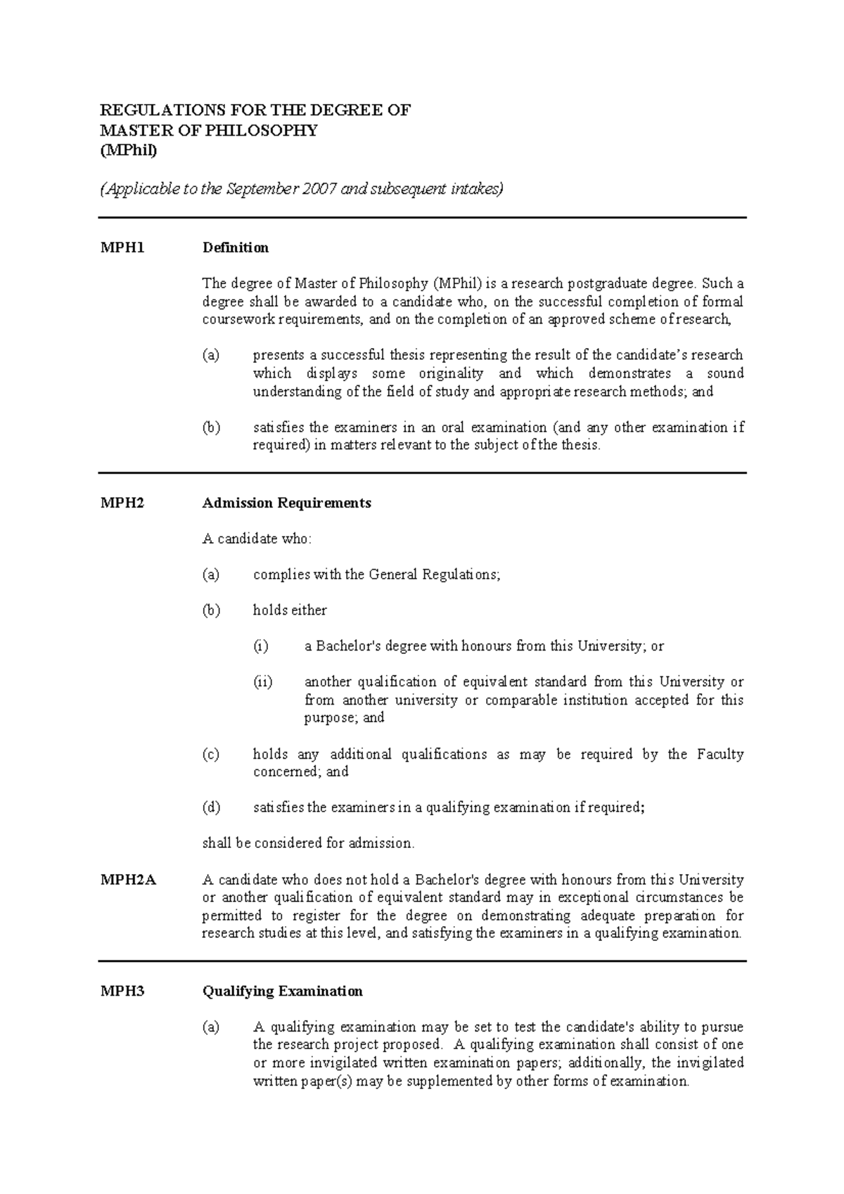 MPhil - NOTES - REGULATIONS FOR THE DEGREE OF MASTER OF PHILOSOPHY ...