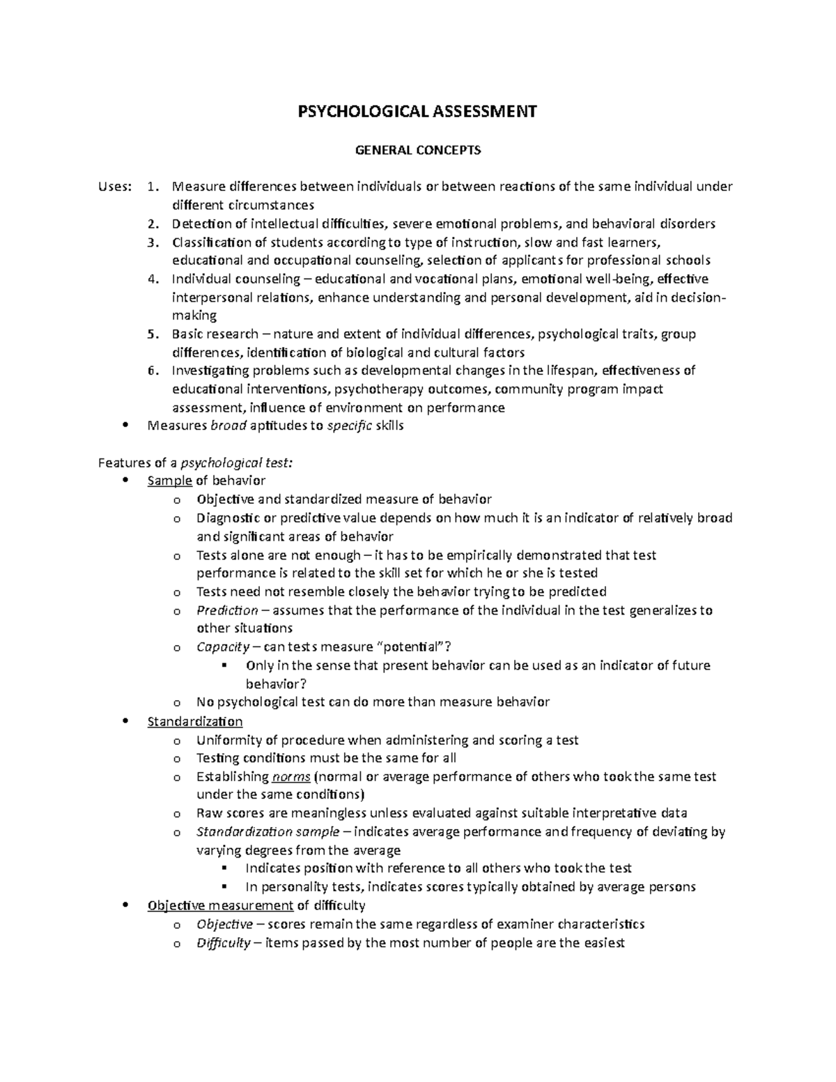 Psychological Assessment - Reviewer 2 - BS Psychology - PUP - Studocu