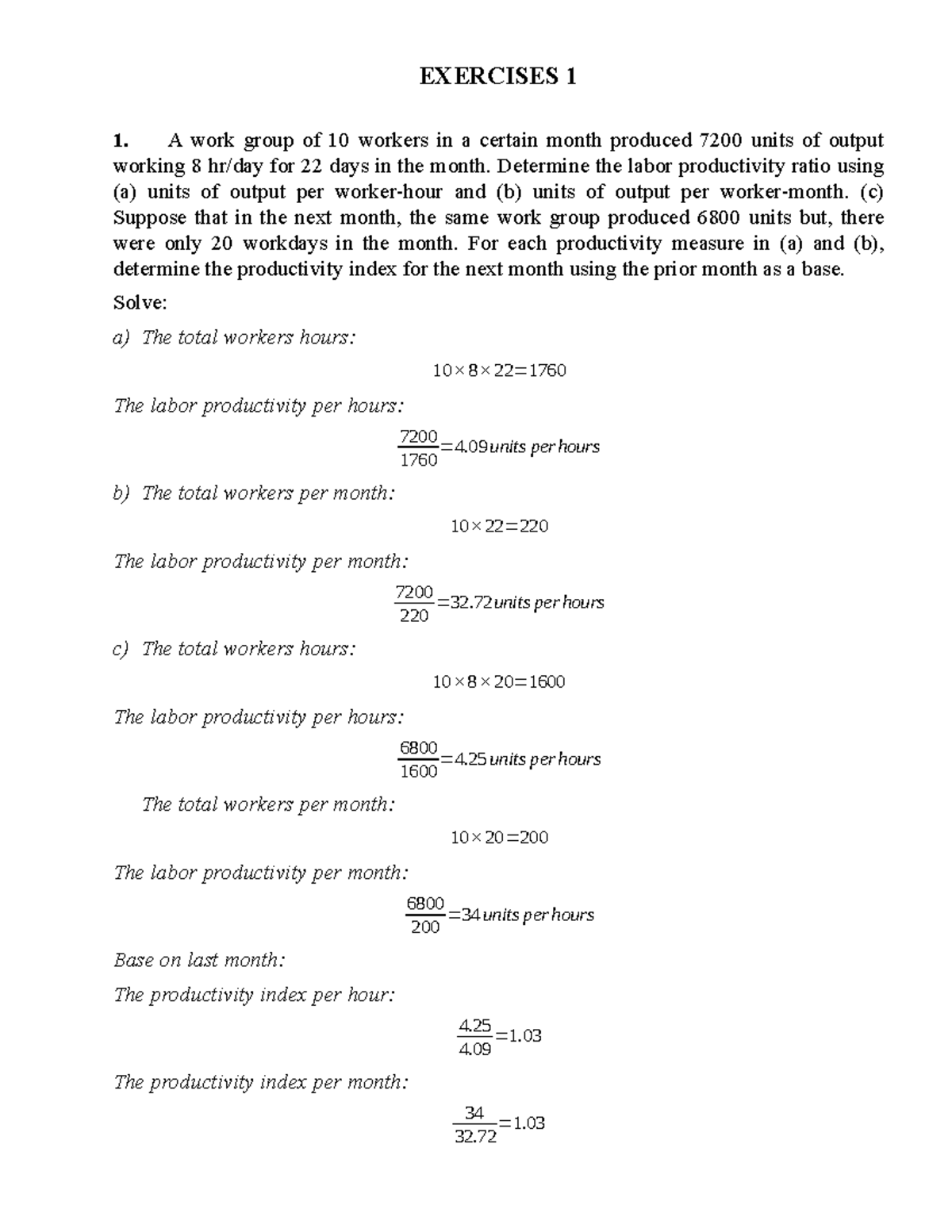 Labor Productivity Analysis & Standard Time Calculations - EXER 1 - Studocu