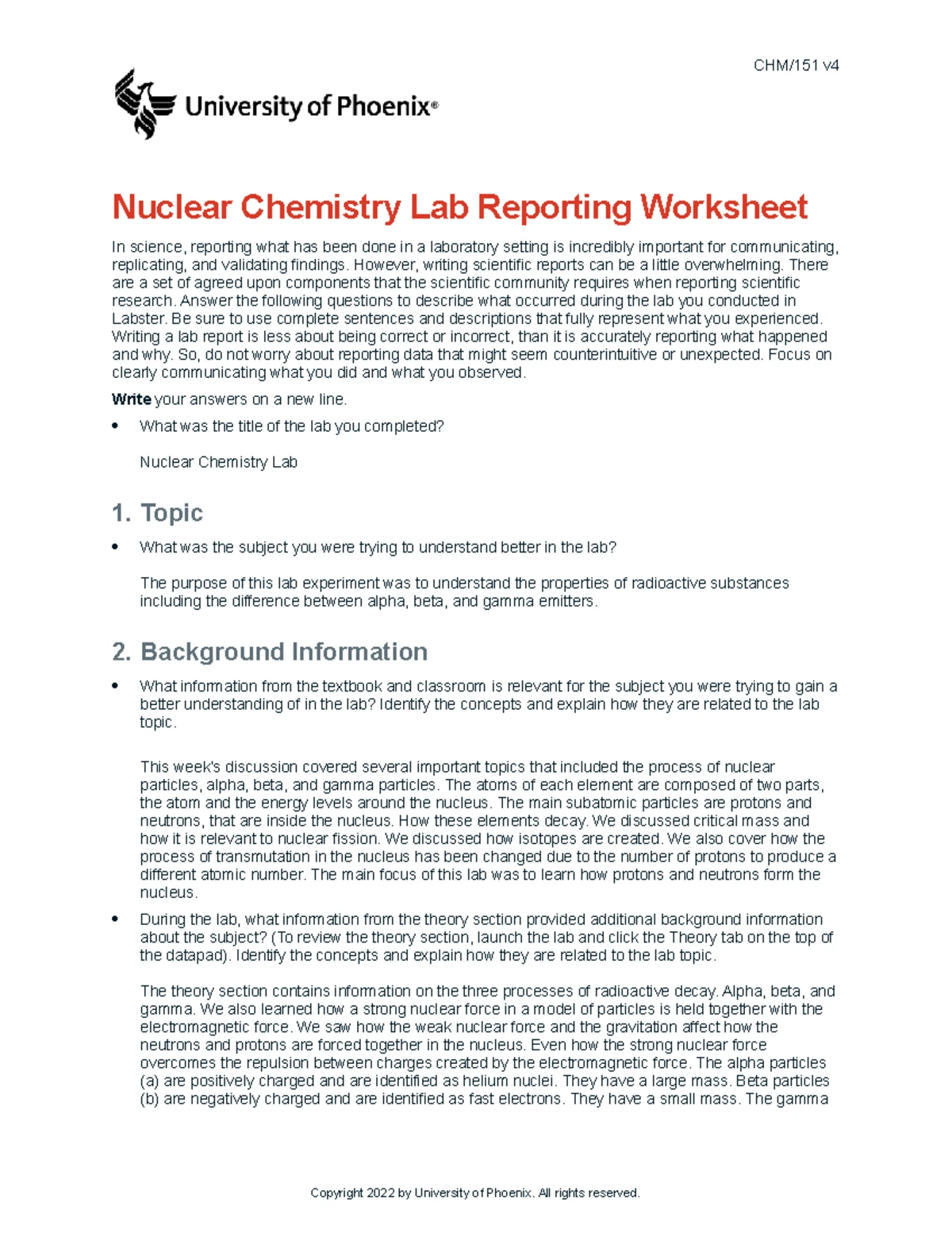 CHM/151 v4 Week 3 Equilibrium Lab Report: Observations & Findings - Studocu