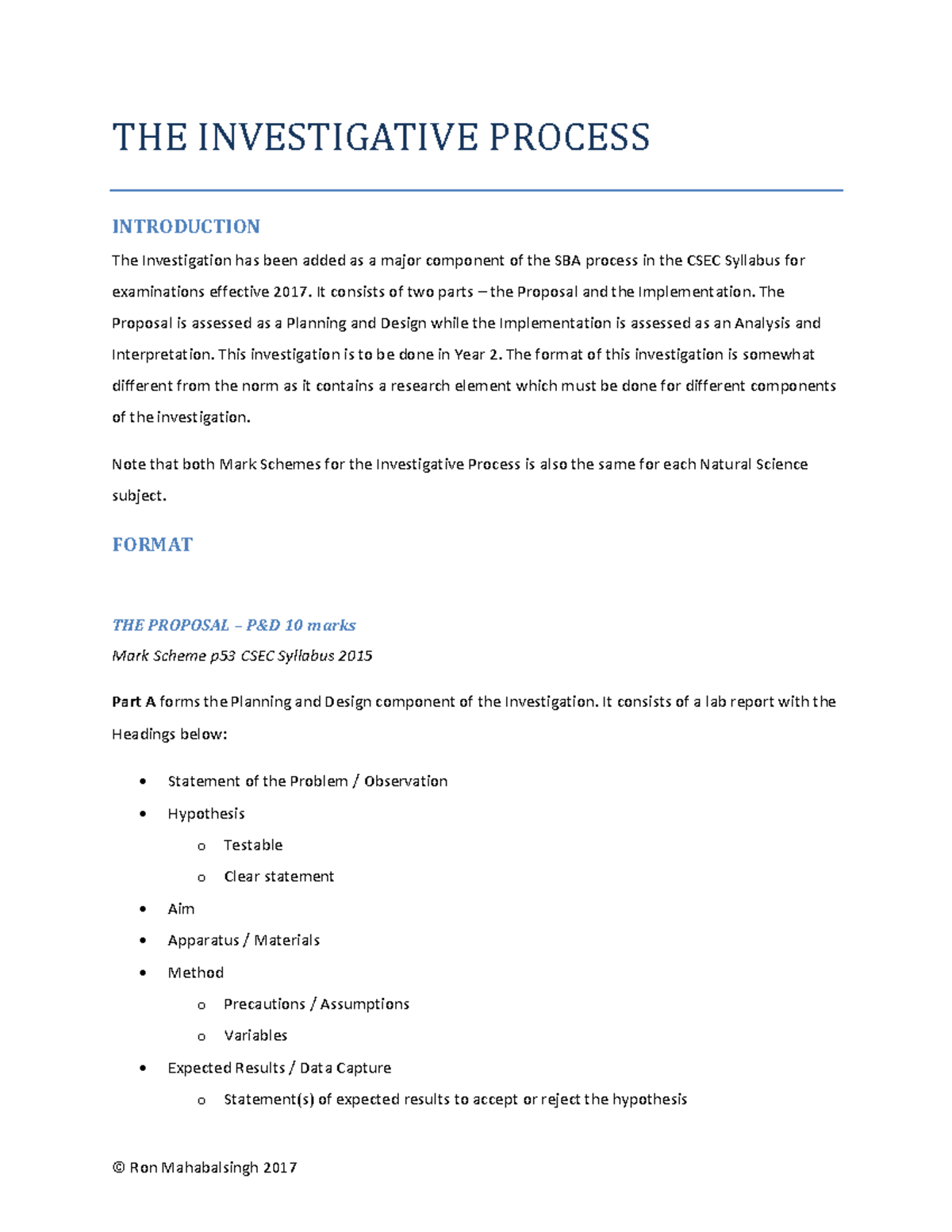 CSEC Integrated Science Investigative Process Guide 2017 - Studocu