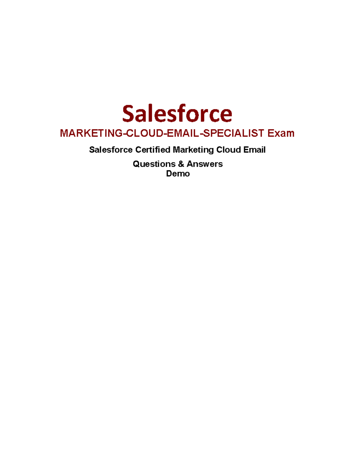 Marketing Cloud Email Specialist Exam Q&A - Study Guide - Studocu
