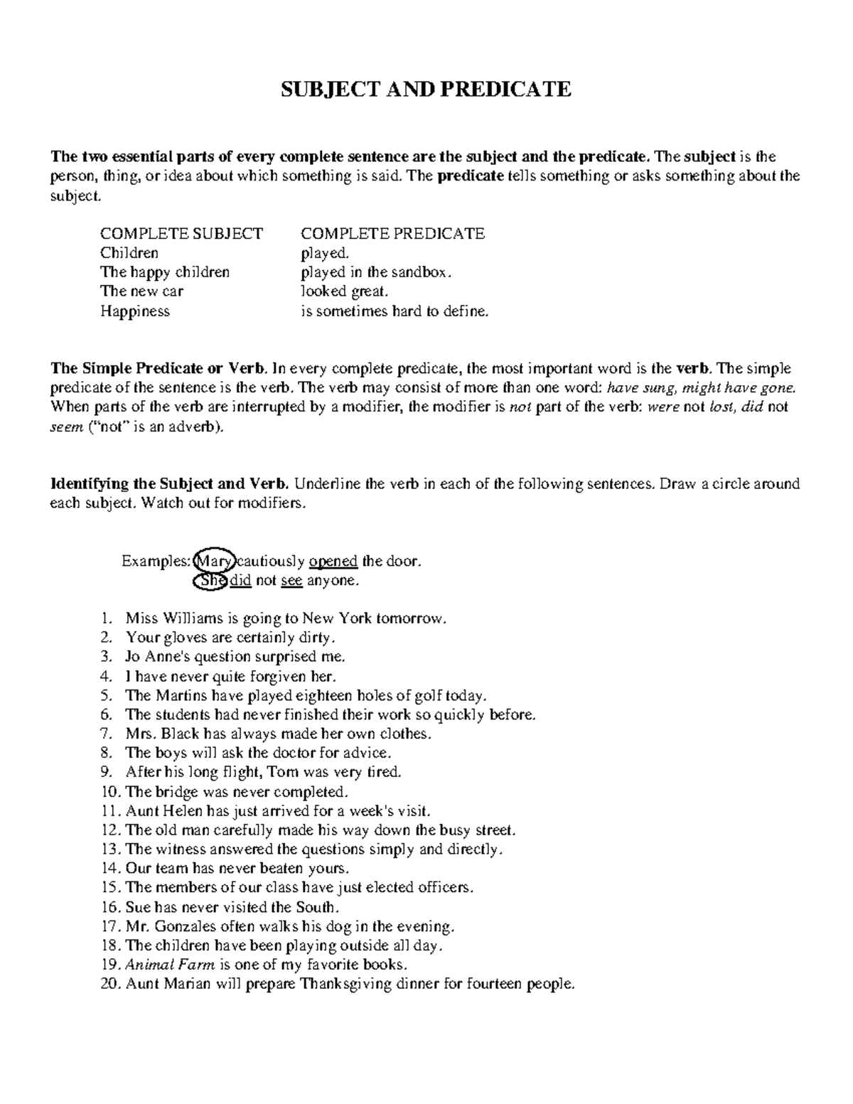 ENG101: Study Notes on Subject and Predicate - Studocu