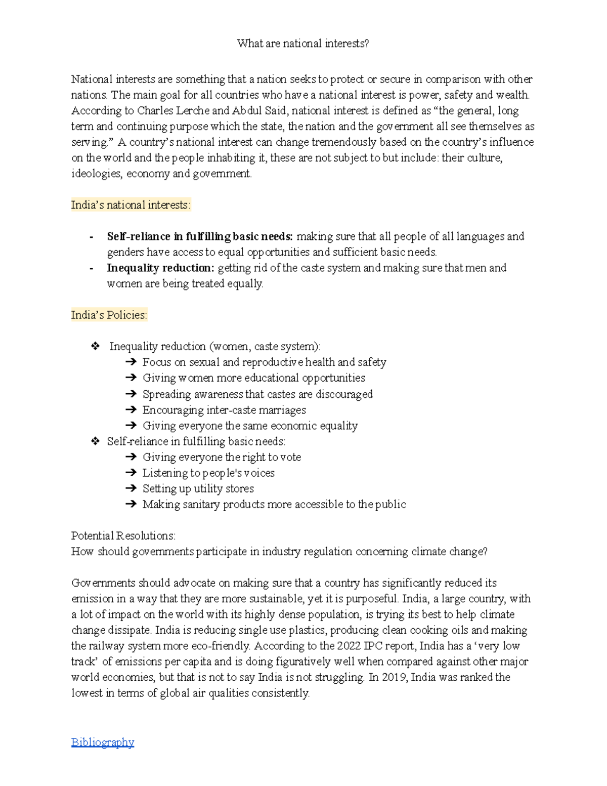 Position Papers - What are national interests? National interests are ...