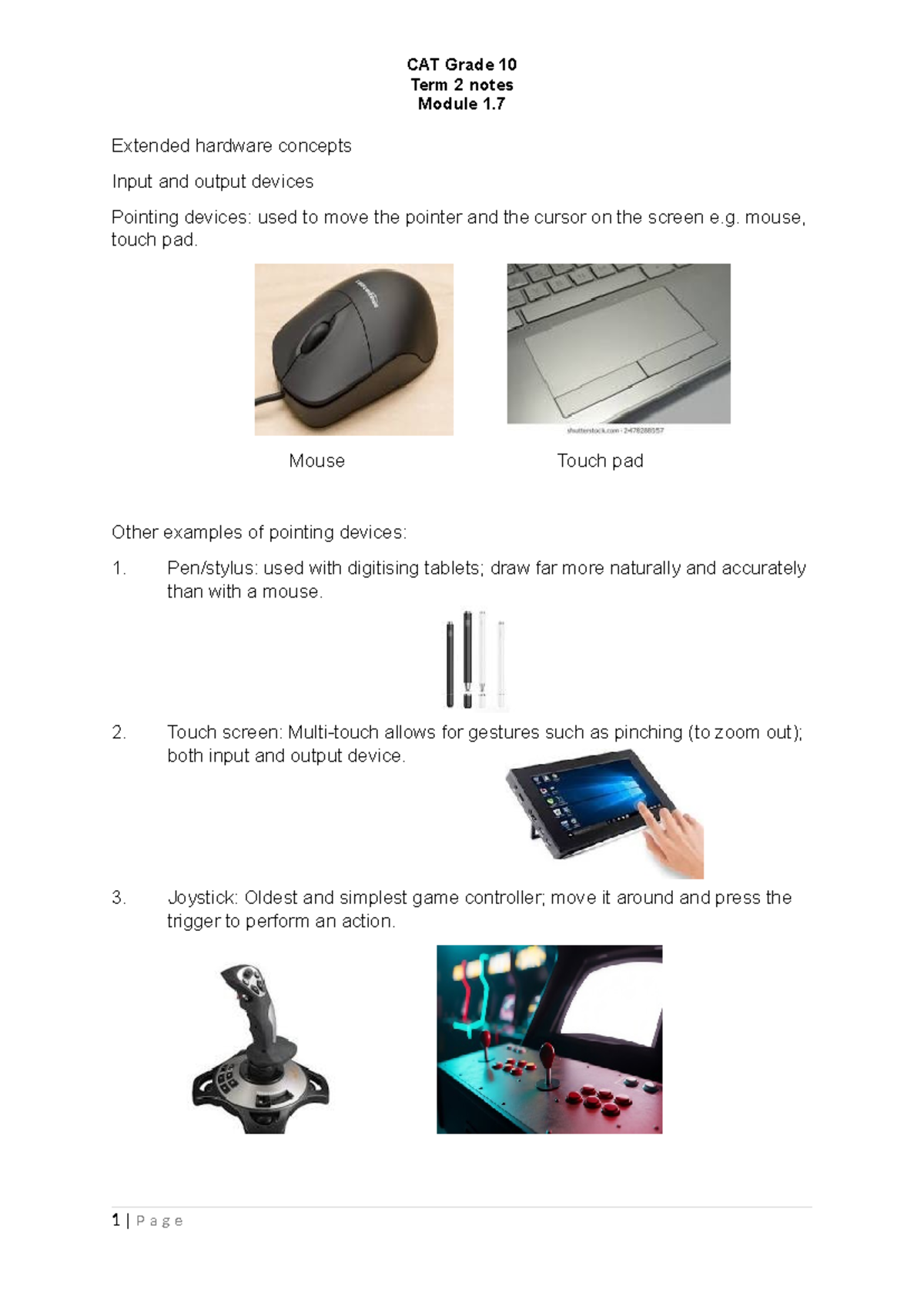 CAT Grade 10 Term 2 Notes: Module 1.7 Extended Hardware Concepts - Studocu